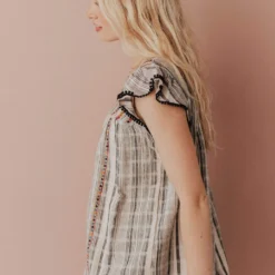 Vendor-unknown Tops Stephanie Striped Embroidered Blouse