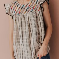 Vendor-unknown Tops Stephanie Striped Embroidered Blouse