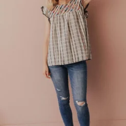 Vendor-unknown Tops Stephanie Striped Embroidered Blouse