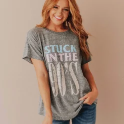 Vendor-unknown Tops Stuck In The 90's Tee Heather Grey