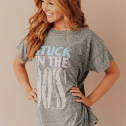 Vendor-unknown Tops Stuck In The 90's Tee Heather Grey