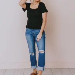 Vendor-unknown Tops Annalie Pointelle Short Sleeve Sweater Black