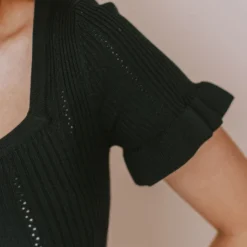 Vendor-unknown Tops Annalie Pointelle Short Sleeve Sweater Black