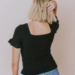Vendor-unknown Tops Annalie Pointelle Short Sleeve Sweater Black