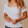 Vendor-unknown Tops Annalie Pointelle Short Sleeve Sweater Ivory