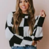 Lucy Avenue Tops Eleanor Checkered Print Sweater Black/White