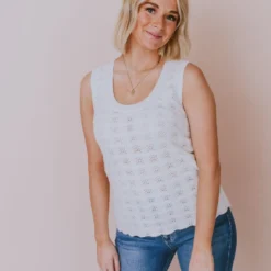 Vendor-unknown Nancy Lace Knit Tank Sweater Ivory