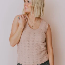 Vendor-unknown Tops Nancy Lace Knit Tank Sweater Mauve