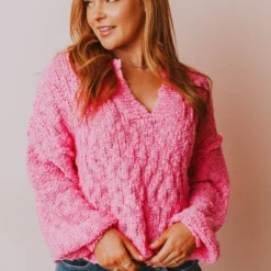 Vendor-unknown Tops Paige Textured Knit Sweater Pink
