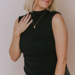 Vendor-unknown Shirley Mock Neck Top Black Tops