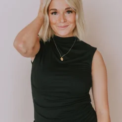 Vendor-unknown Shirley Mock Neck Top Black Tops