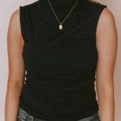 Vendor-unknown Shirley Mock Neck Top Black Tops