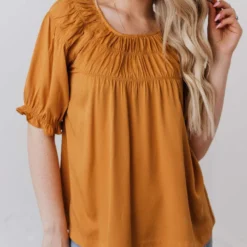 Vendor-unknown Viola Smocked Yoke Top Mustard Tops