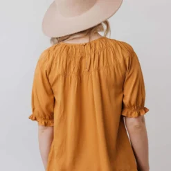 Vendor-unknown Viola Smocked Yoke Top Mustard Tops