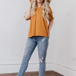 Vendor-unknown Viola Smocked Yoke Top Mustard Tops